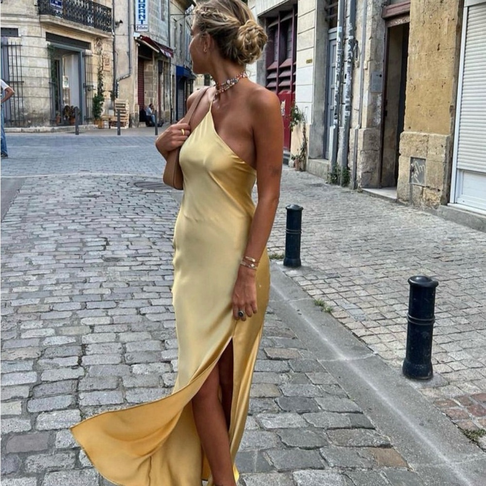 Elegant Gold Satin Dress